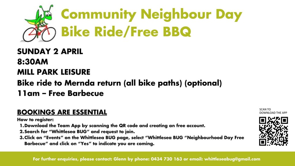 Text detailing event of Neighbourhood Day BBQ and instructions for registering