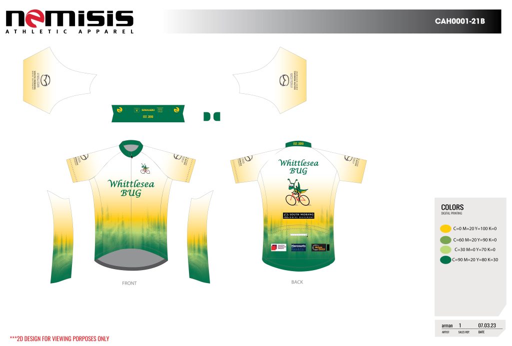 Whittlesea BUG jersey design of all sides